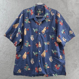 Vintage QUE Hawaiian Shirt Mens XL Martini Cocktails Novelty Print Beach Tropica